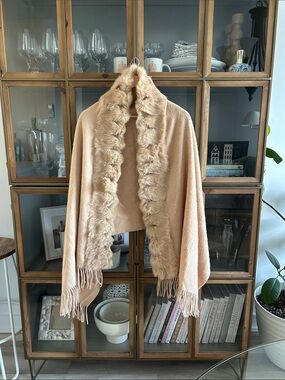 Vintage 100% Wool and 100% Fur Blanket Shawl